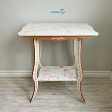 Load image into Gallery viewer, White and Copper two tier Marble Resin Top Accent Table - Accent Tables MaRiTama HOME