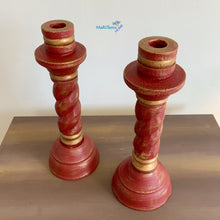 Load image into Gallery viewer, Wooden Red Candlestick Set - Home Decor MaRiTama HOME