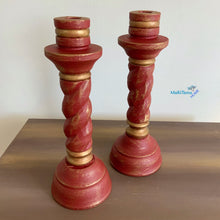 Load image into Gallery viewer, Wooden Red Candlestick Set - Home Decor MaRiTama HOME
