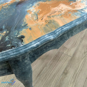 Paint Pour French Provincial Oval Blue/ Gold Coffee Table - Furniture MaRiTama HOME