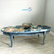 Load image into Gallery viewer, Paint Pour French Provincial Oval Blue/ Gold Coffee Table - Furniture MaRiTama HOME
