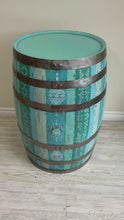 Load and play video in Gallery viewer, Boho Blue Antique Oak Bar Barrel with Glittery Resin Top
