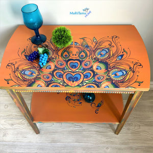 Orange Peacock Accent Table