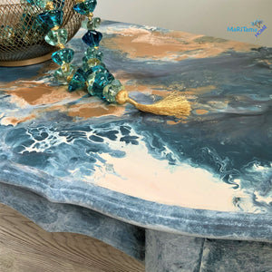 Paint Pour French Provincial Oval Blue/ Gold Coffee Table - Furniture MaRiTama HOME
