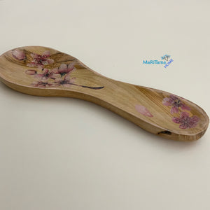 Olive Wood Pink Blossom Spoon Holder