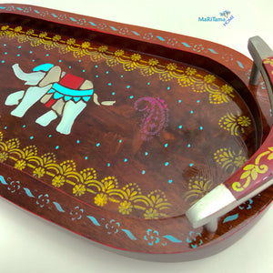 Hand-Painted Indian Art Wooden Tray