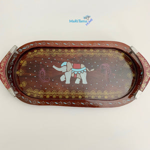 Hand-Painted Indian Art Wooden Tray
