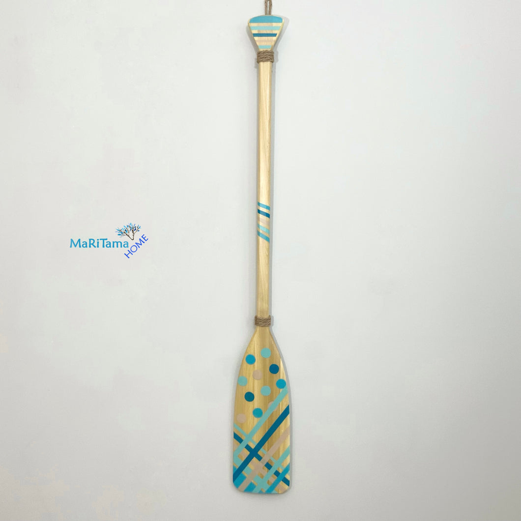 Turquoise Stripes & Circles Wooden Paddle - 4ft
