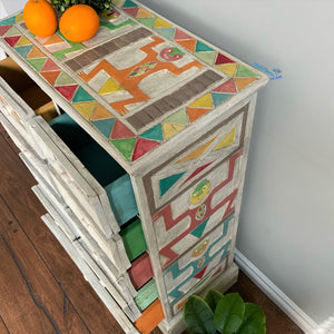 Antique Hand-Carved Thai Eclectic Boho Multi-colored Chest of Drawers - Furniture MaRiTama HOME