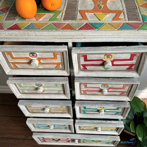 Antique Hand-Carved Thai Eclectic Boho Multi-colored Chest of Drawers - Furniture MaRiTama HOME