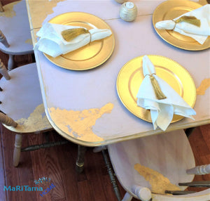 Antique Refinished Rose and Gold Dining Set (Table with extension leaf & 6 chairs) - Furniture MaRiTama HOME