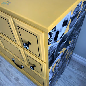 Black & White Animal Collage on Yellow Dresser - Furniture MaRiTama HOME