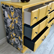 Load image into Gallery viewer, Black &amp; White Animal Collage on Yellow Dresser - Furniture MaRiTama HOME
