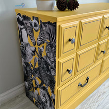 Load image into Gallery viewer, Black &amp; White Animal Collage on Yellow Dresser - Furniture MaRiTama HOME

