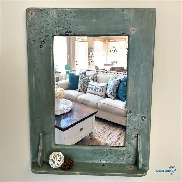 Blue Grey Wooden Farmhouse Mirror - Home Decor MaRiTama HOME