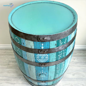 Boho Blue Antique Oak Bar Barrel with Glittery Resin Top - Furniture MaRiTama HOME