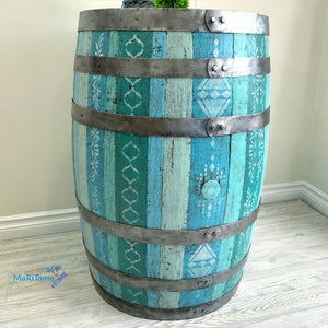 Boho Blue Antique Oak Bar Barrel with Glittery Resin Top - Furniture MaRiTama HOME