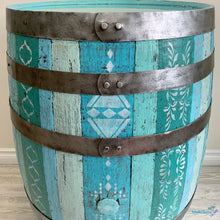 Load image into Gallery viewer, Boho Blue Antique Oak Bar Barrel with Glittery Resin Top - Furniture MaRiTama HOME
