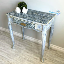 Load image into Gallery viewer, Boho Shabby Chic Blue and White Vanity/ Entryway Table / Desk - Furniture MaRiTama HOME
