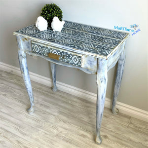 Boho Shabby Chic Blue and White Vanity/ Entryway Table / Desk - Furniture MaRiTama HOME