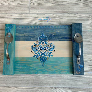 Custom made Farmhouse Style Wood with Spoon Handle Blue Tray - Decorative Trays MaRiTama HOME