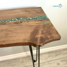 Load image into Gallery viewer, Custom Made Live Edge Wood With Sparkling Aqua Resin Inlay Console Table
