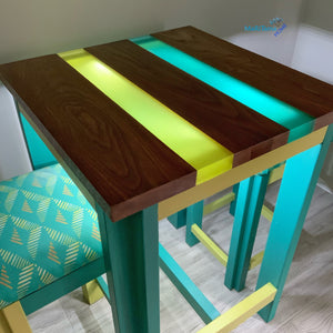 Custom made Teal and Yellow Glow Epoxy Resin River High Table and Stool Set - Tables MaRiTama HOME