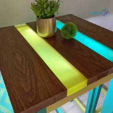 Load image into Gallery viewer, Custom made Teal and Yellow Glow Epoxy Resin River High Table and Stool Set - Tables MaRiTama HOME
