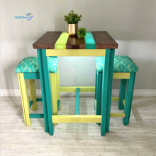 Load image into Gallery viewer, Custom made Teal and Yellow Glow Epoxy Resin River High Table and Stool Set - Tables MaRiTama HOME
