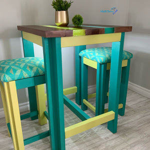 Custom made Teal and Yellow Glow Epoxy Resin River High Table and Stool Set - Tables MaRiTama HOME