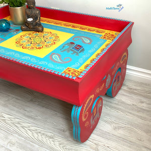 Indian Art Coral and Turquoise Coffee Table - Coffee Tables MaRiTama HOME