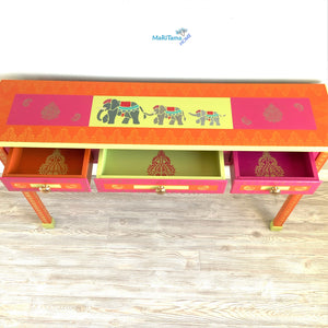 Indian Art Orange and Pink Entry Table - Furniture MaRiTama HOME