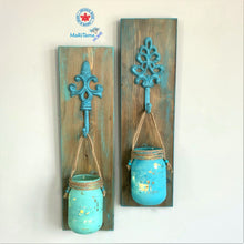 Load image into Gallery viewer, Individual Hanging Turquoise Mason Jar Wall Décor - Farmhouse Style - Vases MaRiTama HOME
