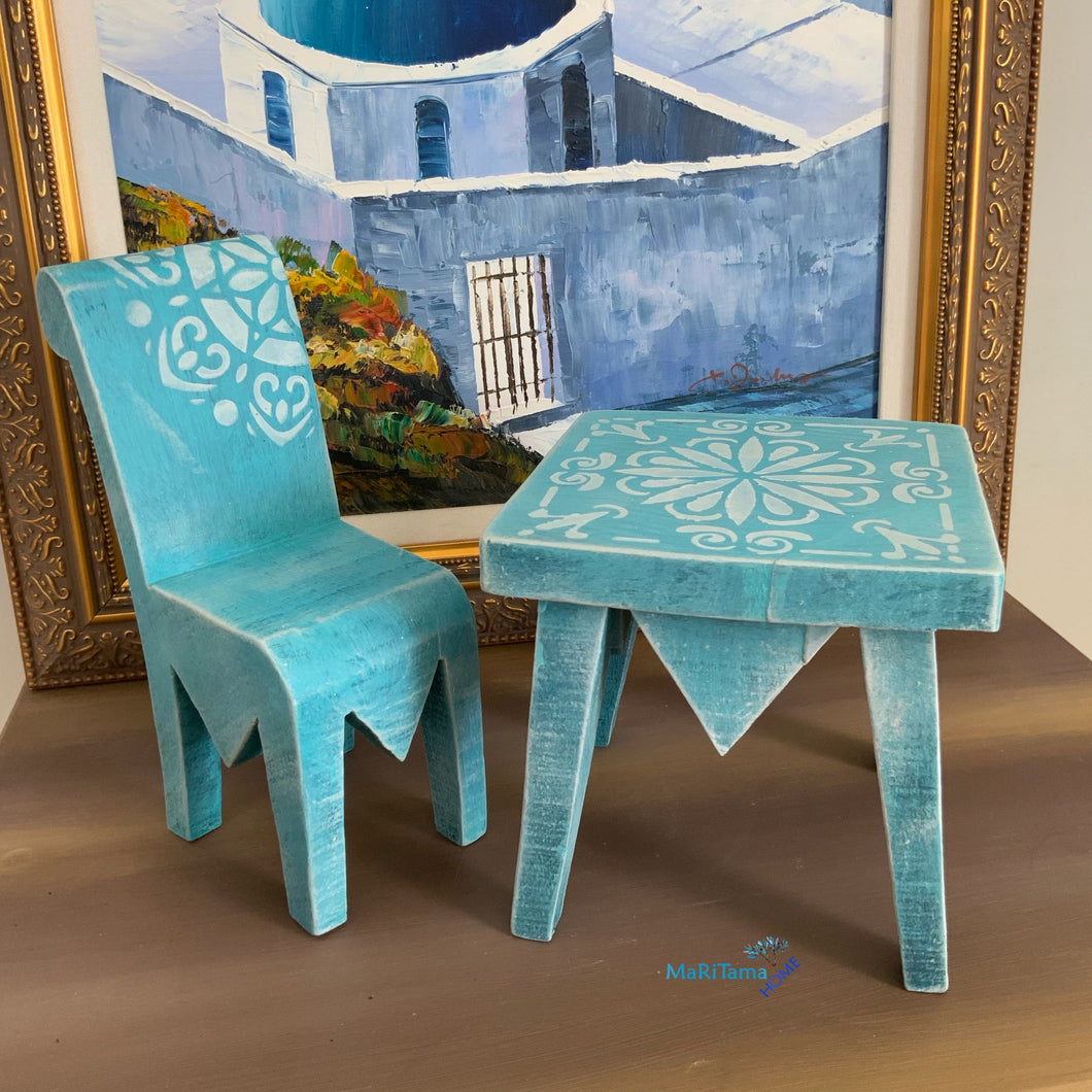 Miniature Island Boho Blue Table and Chair Set - Home Decor MaRiTama HOME