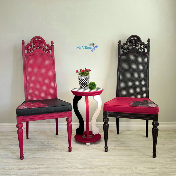 Pink & Black French Provincial Antique Cane Flower Chair Set - Furniture MaRiTama HOME