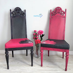 Pink & Black French Provincial Antique Cane Flower Chair Set - Furniture MaRiTama HOME