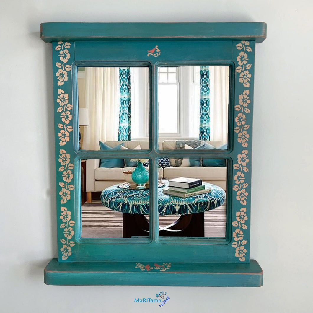 Rustic Blue Window Frame Mirror - Mirrors MaRiTama HOME