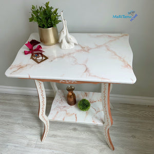 White and Copper two tier Marble Resin Top Accent Table - Accent Tables MaRiTama HOME
