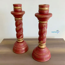 Load image into Gallery viewer, Wooden Red Candlestick Set - Home Decor MaRiTama HOME
