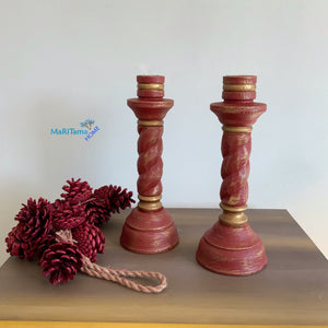 Wooden Red Candlestick Set - Home Decor MaRiTama HOME