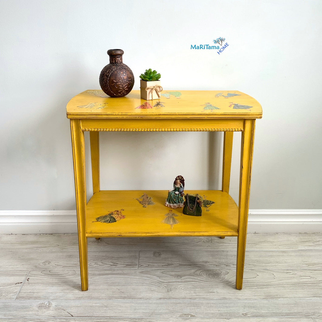 Yellow Vintage Lady Accent Table